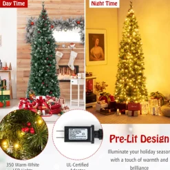 Pre-Lit Artificial Hinged Pencil Christmas Tree