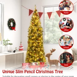 Pre-Lit Artificial Hinged Pencil Christmas Tree