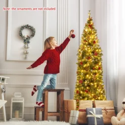 Pre-Lit Artificial Hinged Pencil Christmas Tree