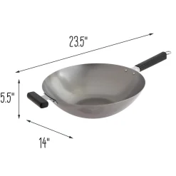 Professional 14-inch Carbon Steel Flat Bottom Wok