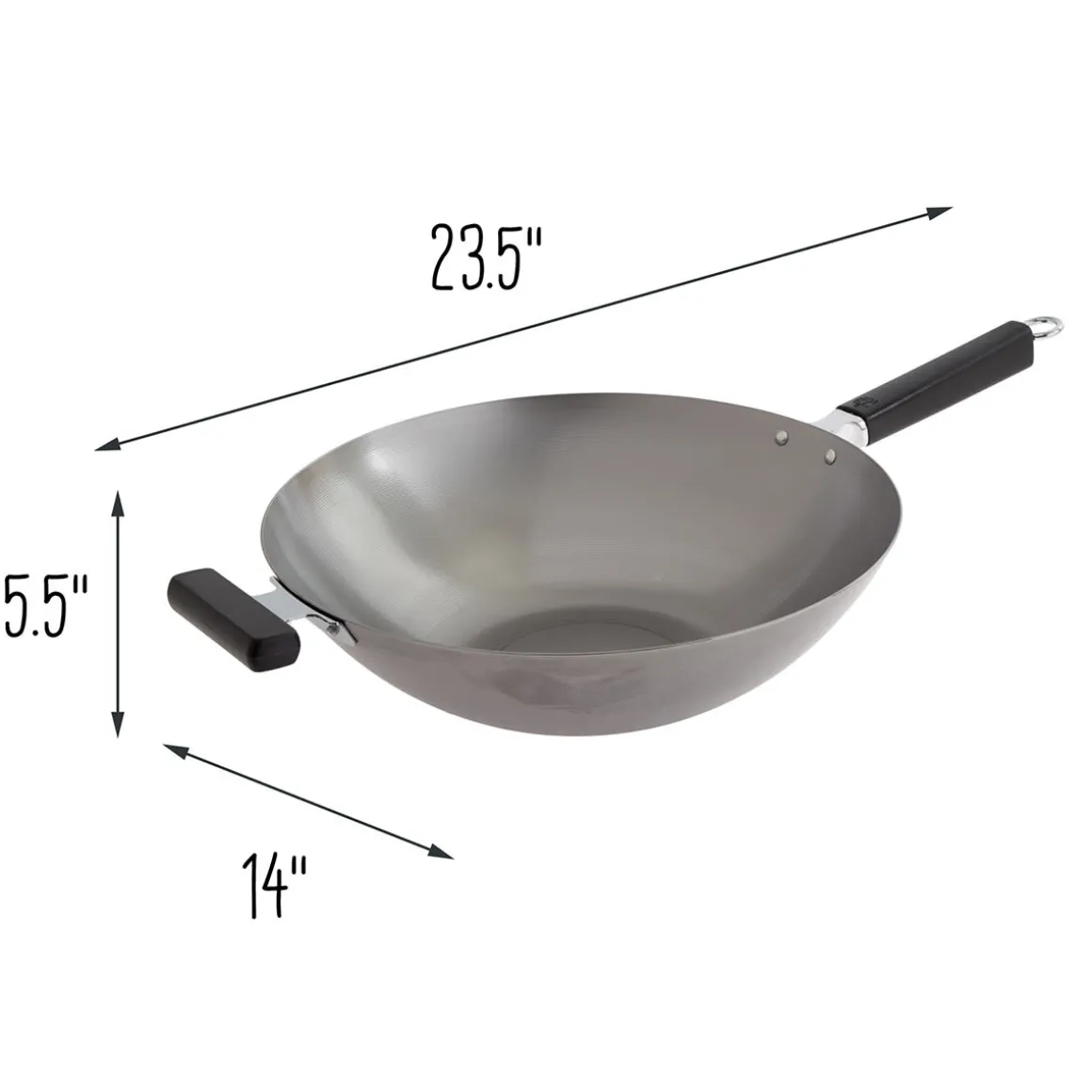 Professional 14-inch Carbon Steel Flat Bottom Wok