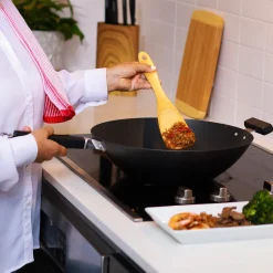Professional 14-inch Carbon Steel Flat Bottom Wok