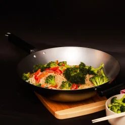 Professional 14-inch Carbon Steel Flat Bottom Wok