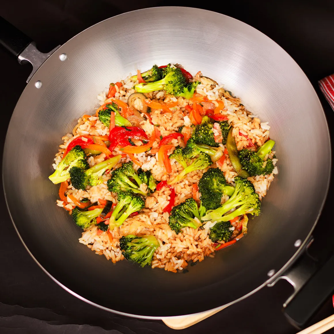 Professional 14-inch Carbon Steel Flat Bottom Wok