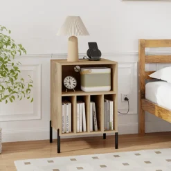 Record Player Storage Stand with Charging Station