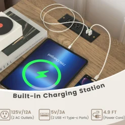 Record Player Storage Stand with Charging Station