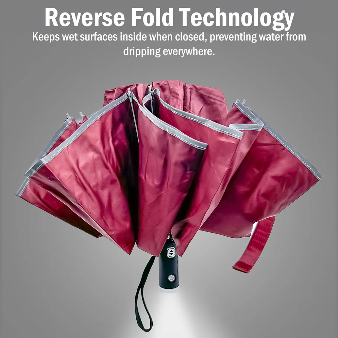 Reverse Folding Compact Umbrella with Flashlight