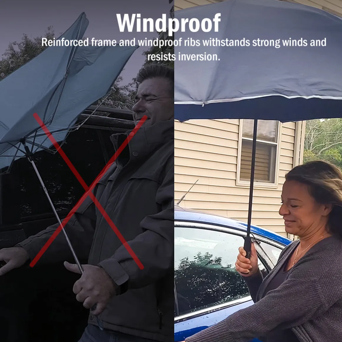 Reverse Folding Windproof Umbrella with Flashlight
