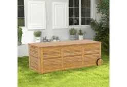 Rolling Patio Wooden Deck Box