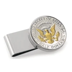 Selectively Gold-Layered Presidential Seal JFK Half Dollar Stainless Steel Silvertone Coin Money Clip