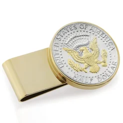 Selectively Gold-Layered Presidential Seal JFK Half Dollar Stainless Steel Goldtone Coin Money Clip