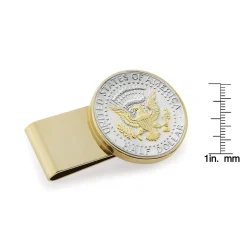 Selectively Gold-Layered Presidential Seal JFK Half Dollar Stainless Steel Goldtone Coin Money Clip