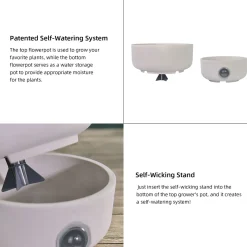 Self-Watering Low Bowl Pot System for Indoor Plants (Set of 2)
