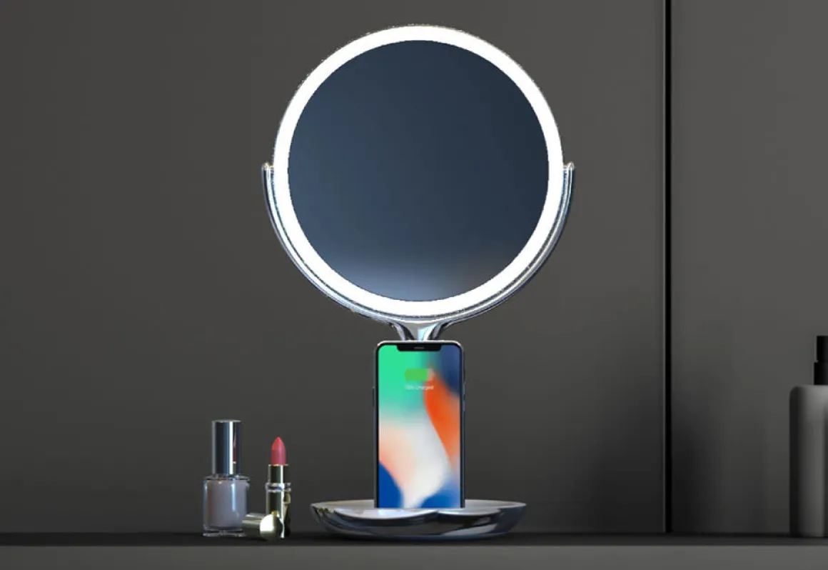 Spa Studio LED Vanity Mirror with Wireless Charging by Sharper Image
