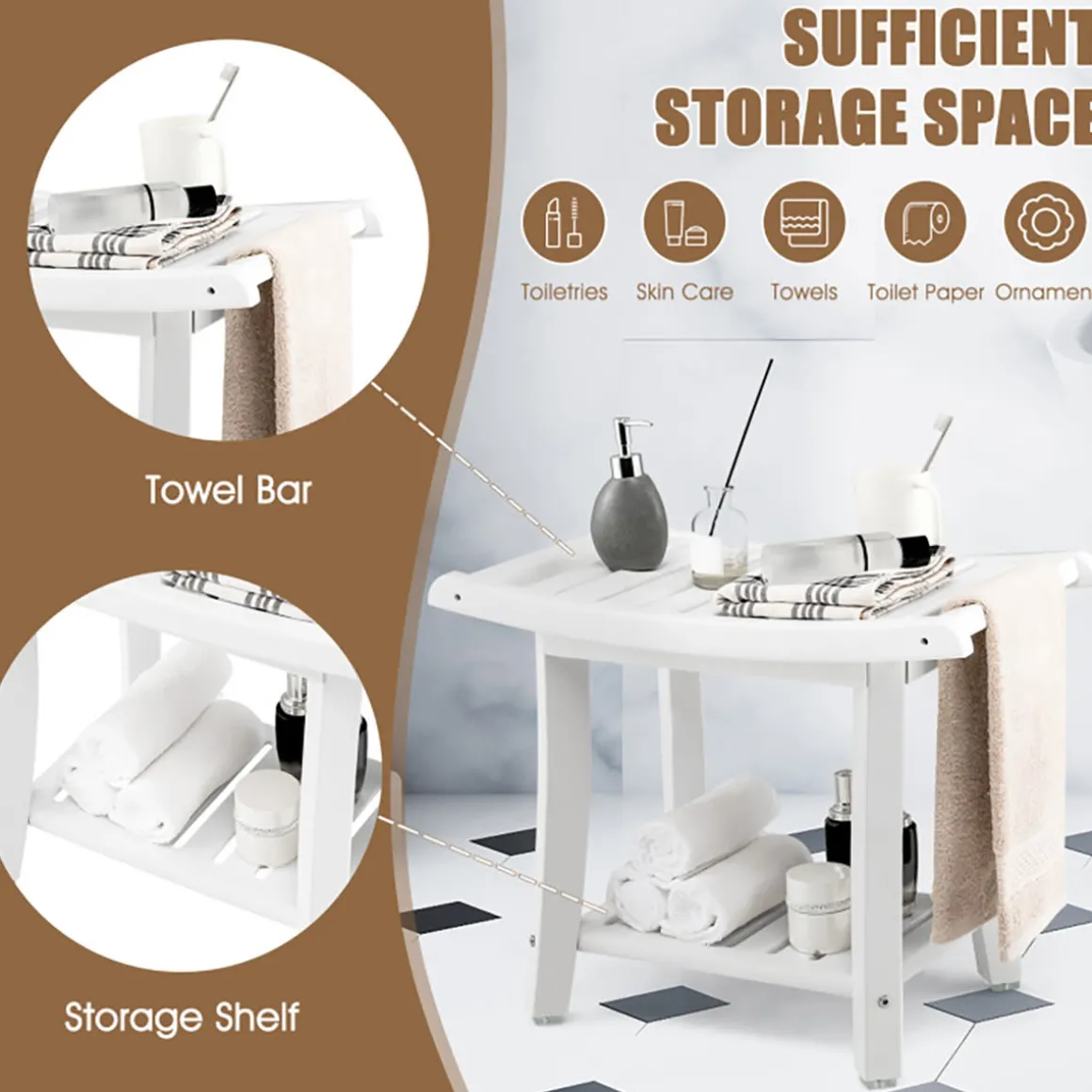 2-Tier Bathroom Shower Bench