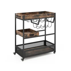 3-Tier Industrial Buffet Serving Cart with Wine Rack