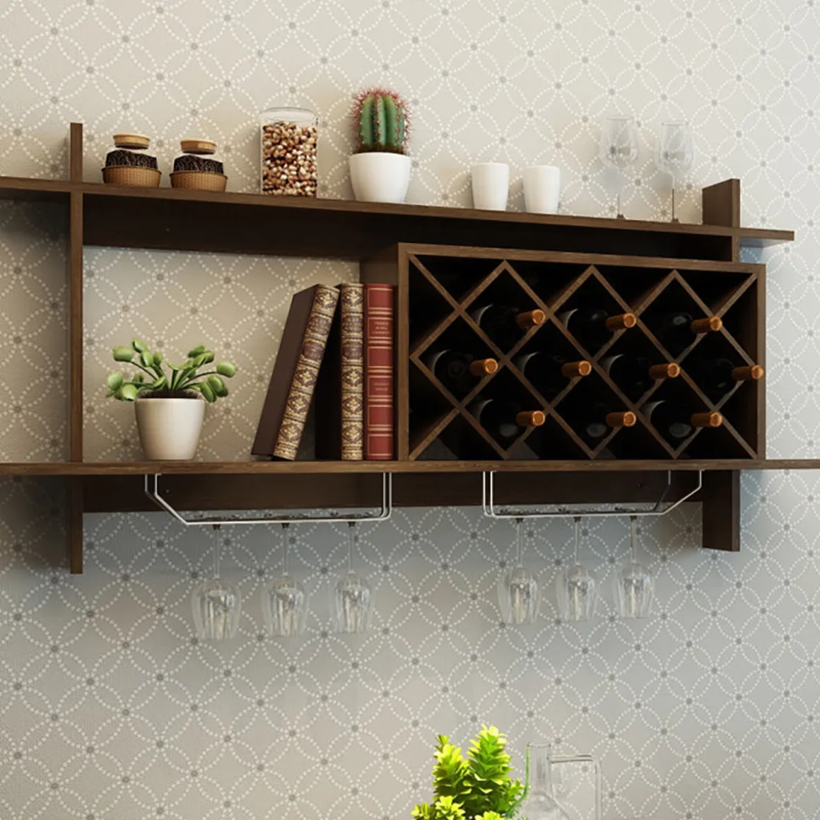 Wall Mount Wine Rack Organizer with Glass Holder