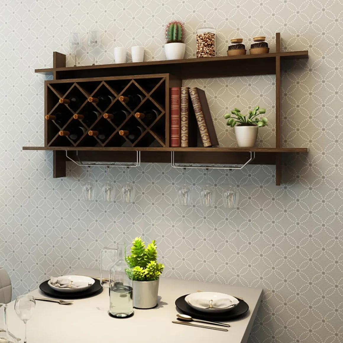 Wall Mount Wine Rack Organizer with Glass Holder
