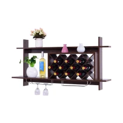 Wall Mount Wine Rack Organizer with Glass Holder