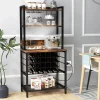 Wine Bar Cabinet with 4 Tier Storage Shelves and Glass Holders
