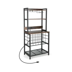 Wine Bar Cabinet with 4 Tier Storage Shelves and Glass Holders