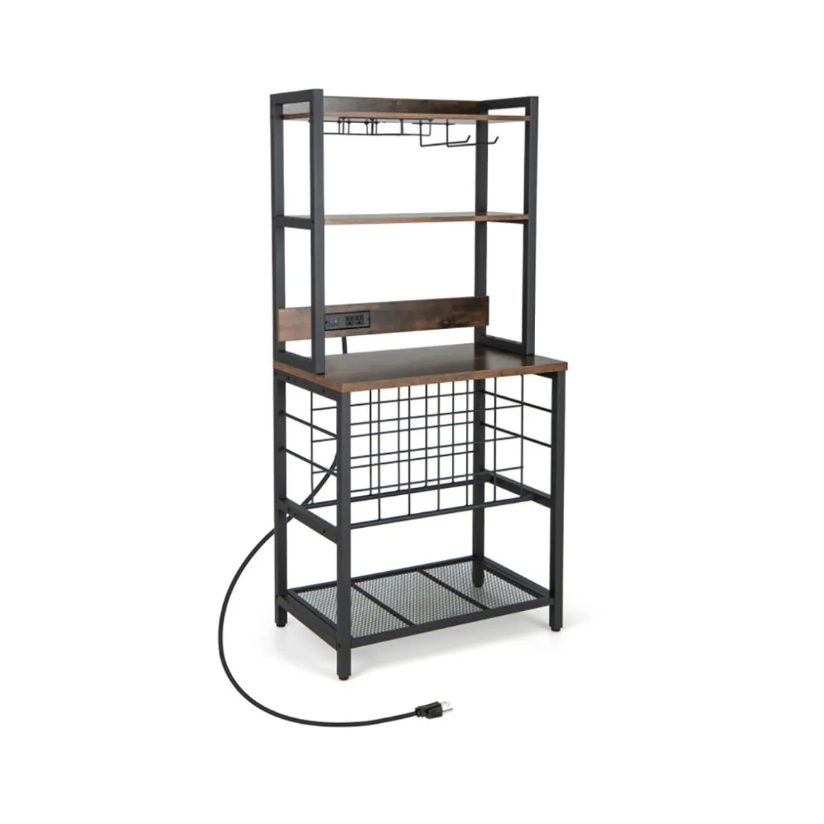 Wine Bar Cabinet with 4 Tier Storage Shelves and Glass Holders