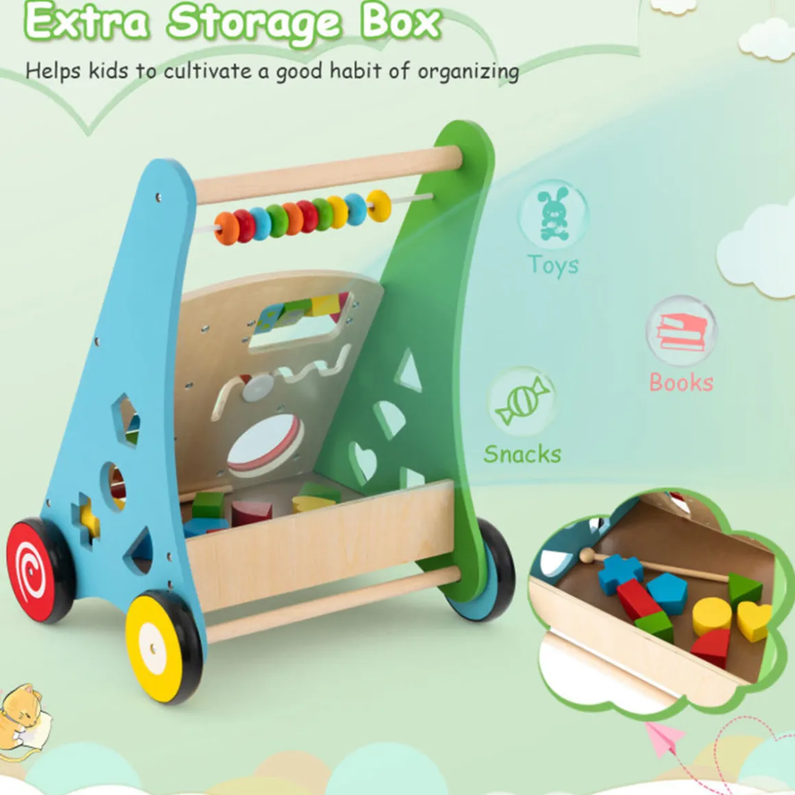Wooden Push Walker Activity Center