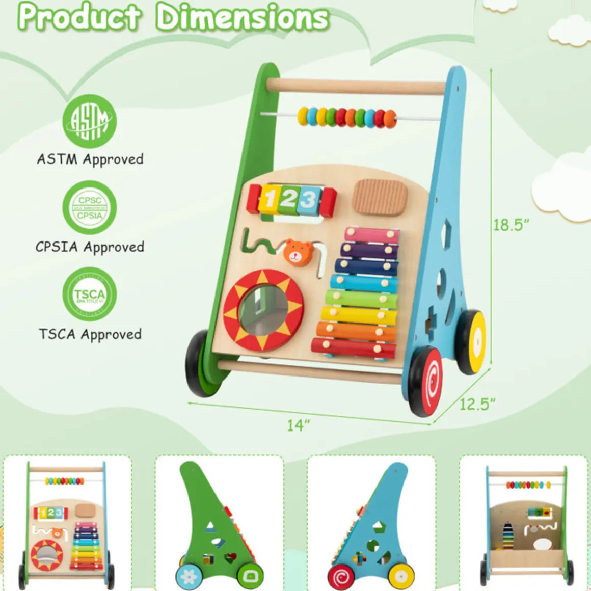 Wooden Push Walker Activity Center