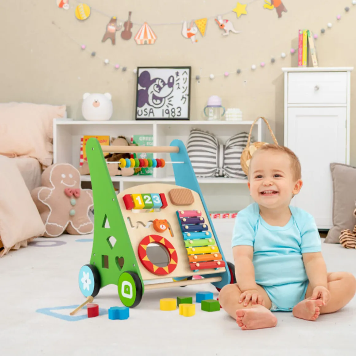 Wooden Push Walker Activity Center