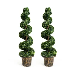 4' Artificial Boxwood Spiral Topiary Trees (Set of 2)