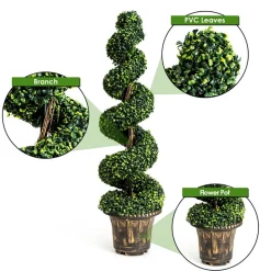 4' Artificial Boxwood Spiral Topiary Trees (Set of 2)