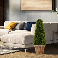 3' Artificial Boxwood Topiary Tree with Cement Flowerpot