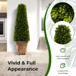 3' Artificial Boxwood Topiary Tree with Cement Flowerpot
