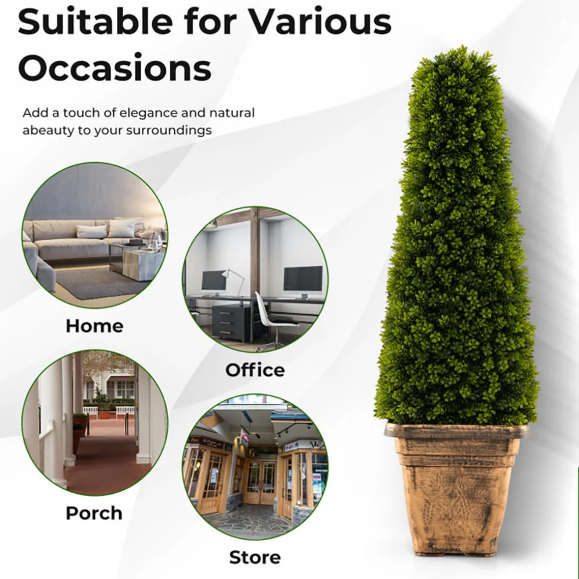 3' Artificial Boxwood Topiary Tree with Cement Flowerpot
