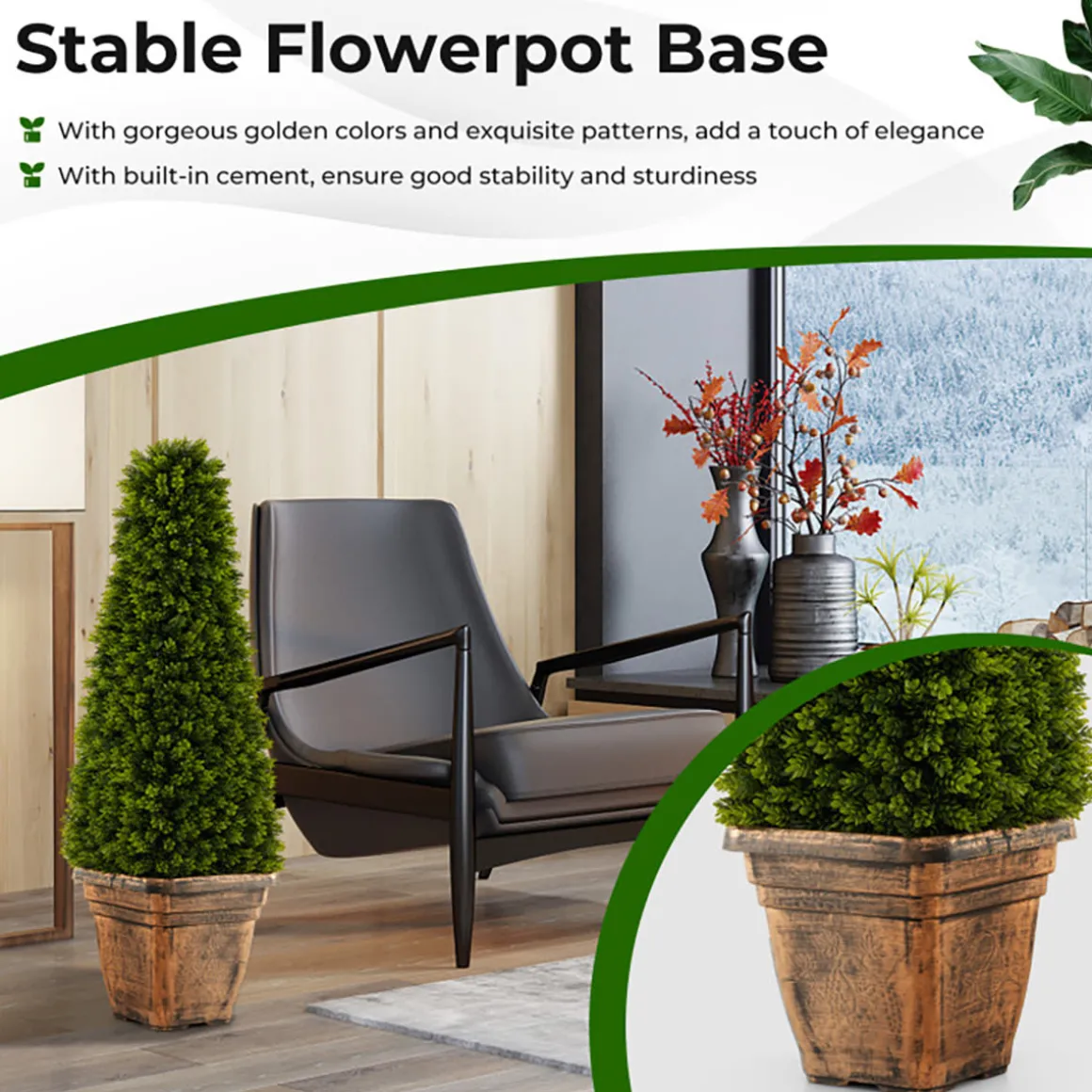 3' Artificial Boxwood Topiary Tree with Cement Flowerpot
