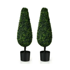 3' Artificial Boxwood Tower Topiary Trees (Set of 2)