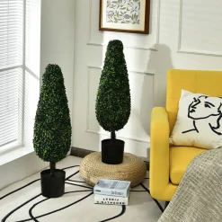 3' Artificial Boxwood Tower Topiary Trees (Set of 2)