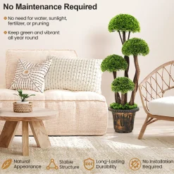 3' Artificial Cedar Topiary Tree with Rattan Trunk