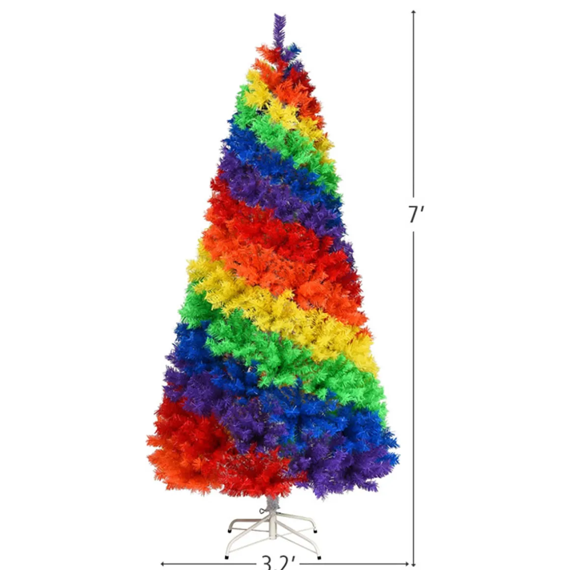 7' Artificial Rainbow Hinged Christmas Tree