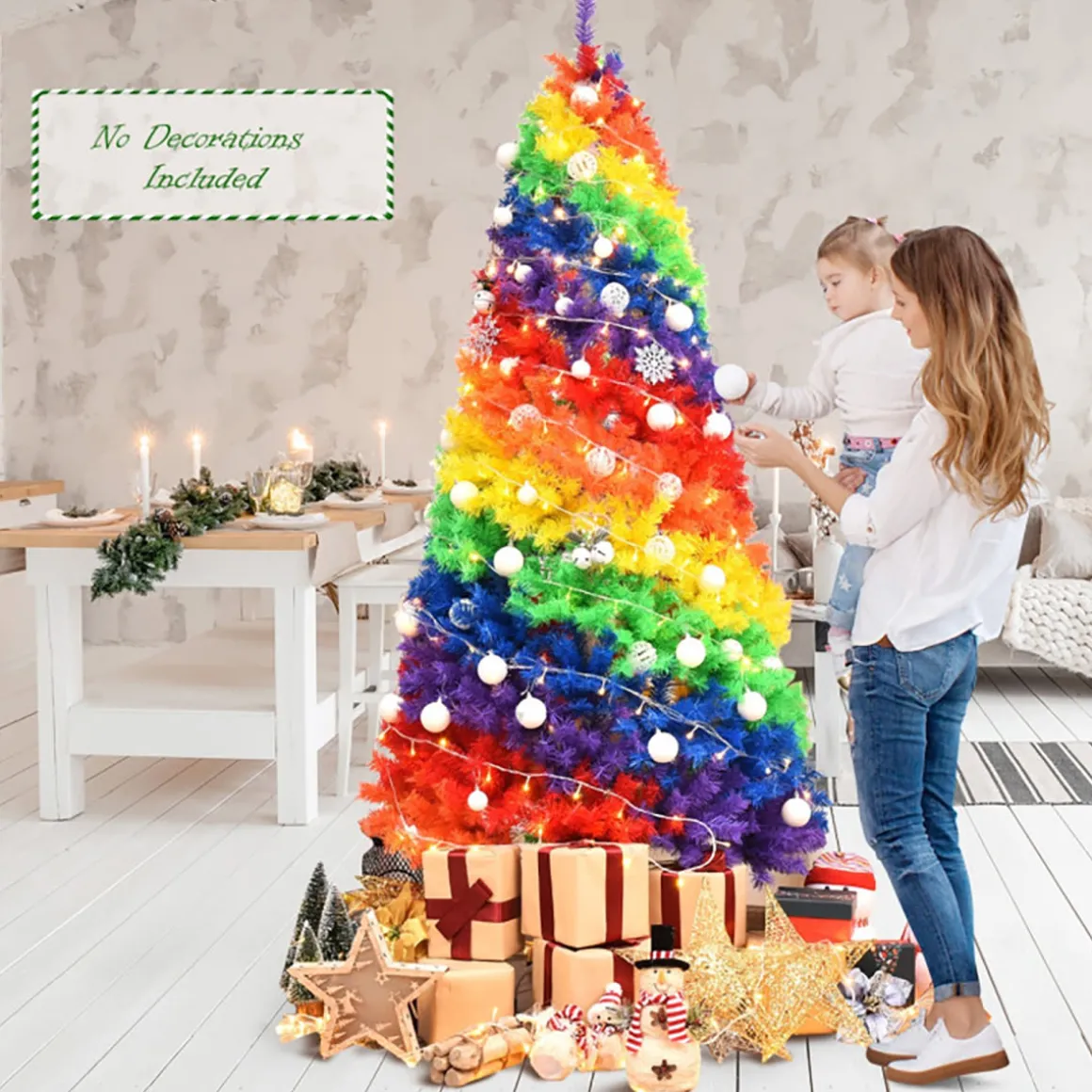 7' Artificial Rainbow Hinged Christmas Tree