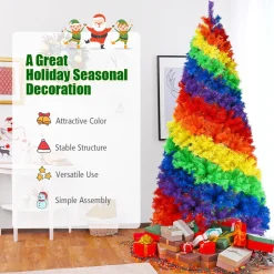 7' Artificial Rainbow Hinged Christmas Tree