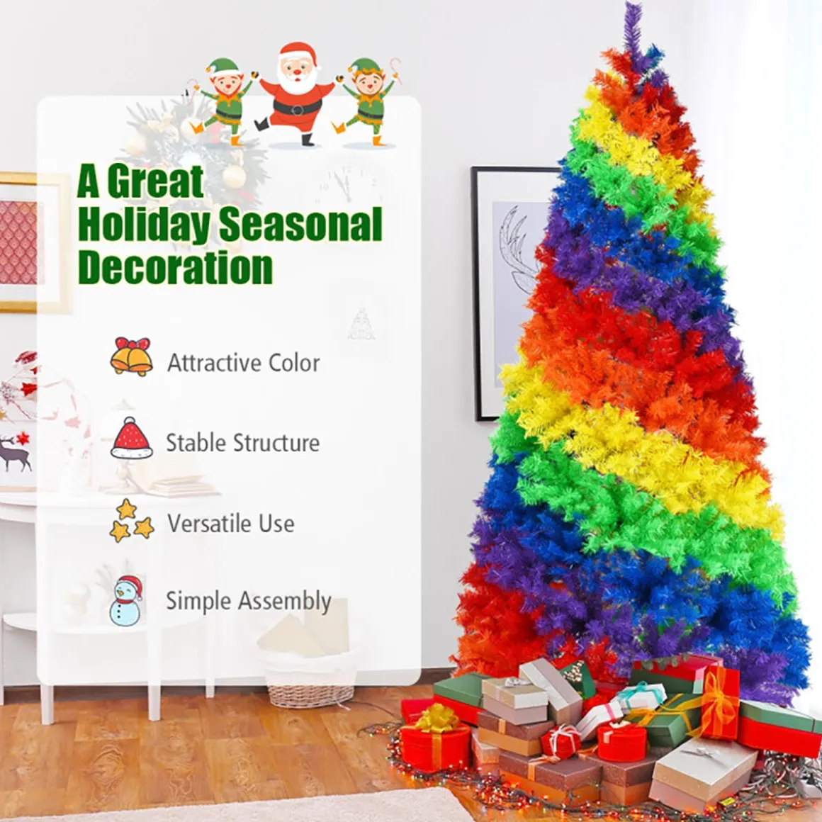 7' Artificial Rainbow Hinged Christmas Tree