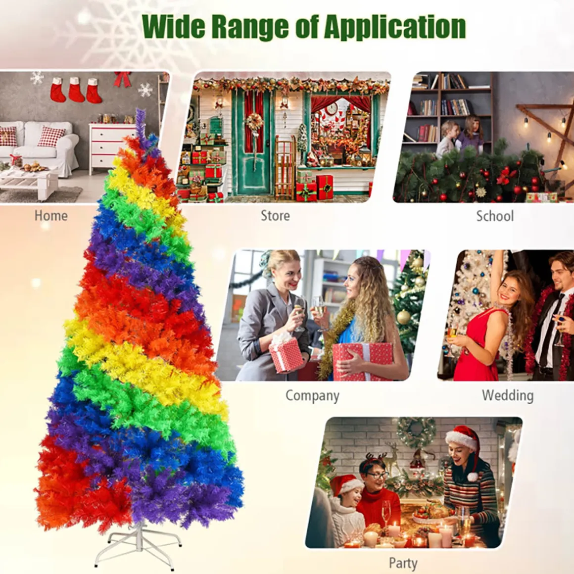 7' Artificial Rainbow Hinged Christmas Tree