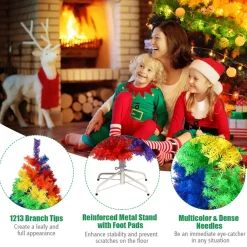7' Artificial Rainbow Hinged Christmas Tree