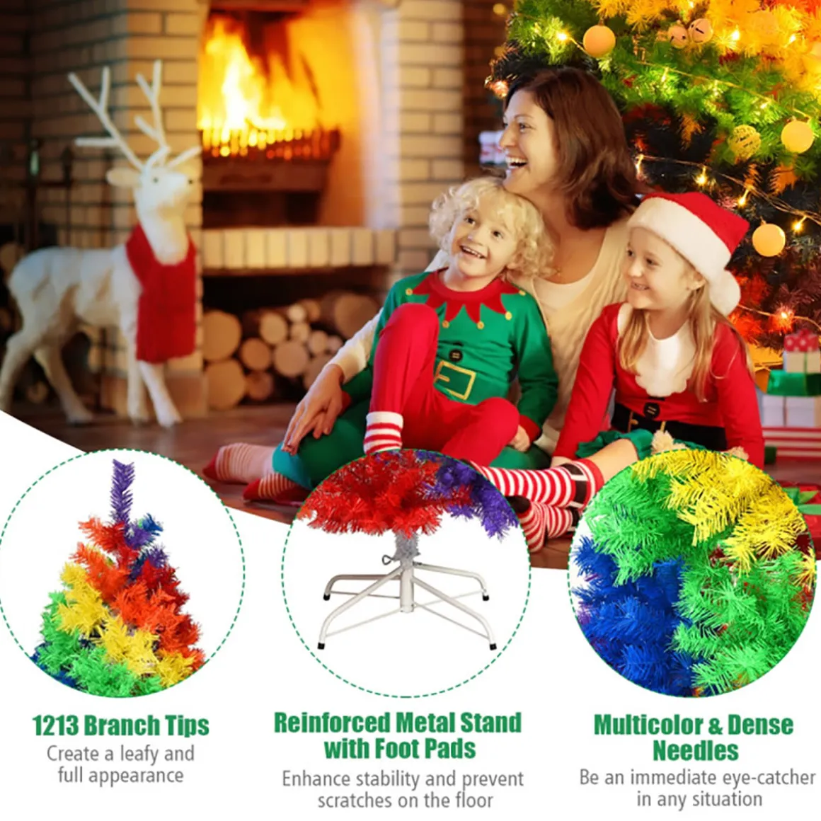 7' Artificial Rainbow Hinged Christmas Tree