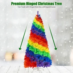 7' Artificial Rainbow Hinged Christmas Tree