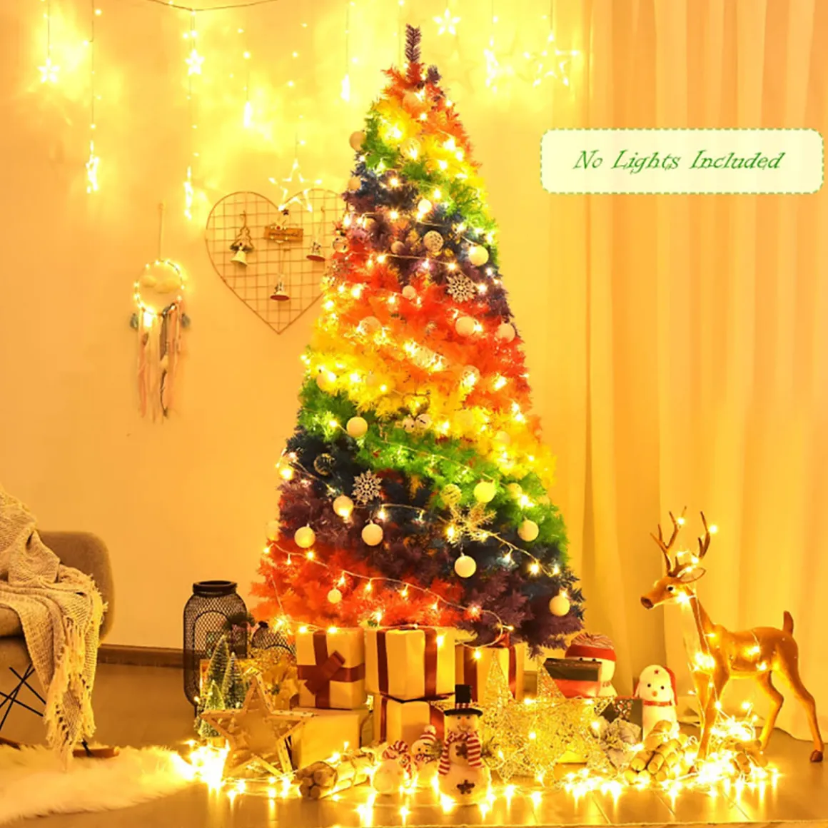 7' Artificial Rainbow Hinged Christmas Tree