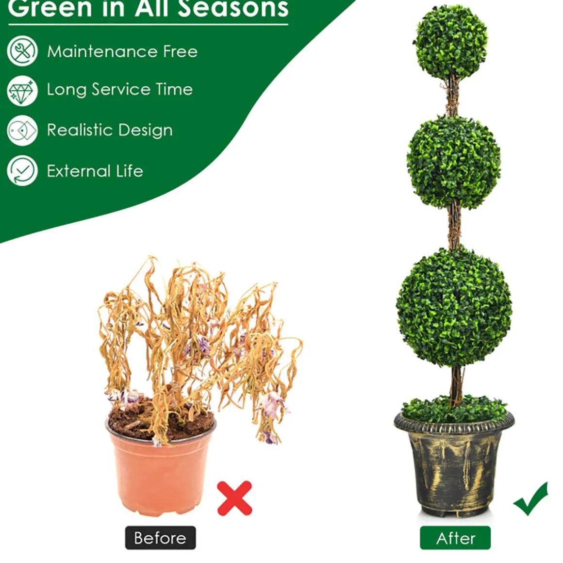 4' Artificial Topiary Triple Ball Tree