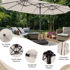 15' Double-Sided Patio Umbrella with Solar Powered LED Lights