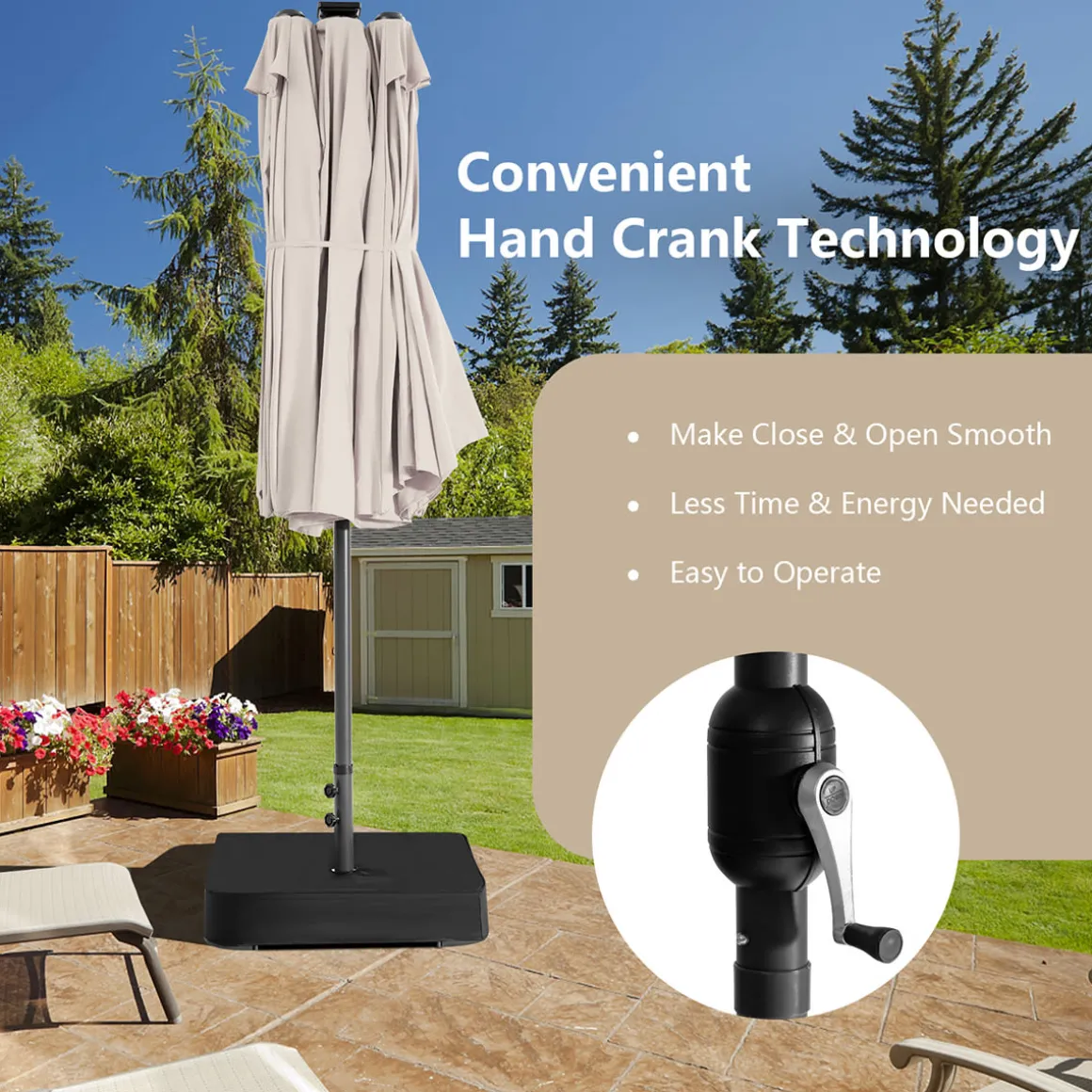 15' Double-Sided Patio Umbrella with Solar Powered LED Lights